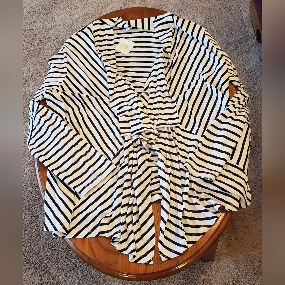 Calvin Klein waterfall front blazer, blk/wht stripe, size L - NEW - Picture 3 of 6